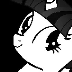 Size: 400x400 | Tagged: safe, artist:naijiwizard, derpibooru import, edit, twilight sparkle, unicorn, a royal problem, avatar, black and white, bust, female, grayscale, image, monochrome, pixel art, png, smiling, solo, style emulation, undertale