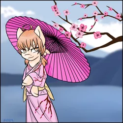 Size: 3000x3000 | Tagged: safe, artist:soda, derpibooru import, ponified, pony, anime, bloom into you, cherry blossoms, clothes, commission, female, flower, flower blossom, japan, japanese, kimono (clothing), koito yuu, manga, neighpon, solo, yaga kimi, yagate kimi ni naru, yuu koito