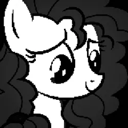 Size: 400x400 | Tagged: safe, artist:magpie-pony, artist:naijiwizard, derpibooru import, edit, pear butter, earth pony, pony, avatar, black and white, bust, female, grayscale, image, looking down, monochrome, pixel art, png, smiling, solo, style emulation, undertale