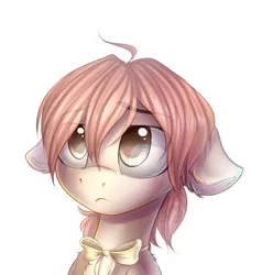 Size: 1146x1205 | Tagged: dead source, safe, alternate version, artist:freckleplant, derpibooru import, ponified, earth pony, pony, ahoge, anime, bloom into you, bow, bowtie, bust, commission, cute, eye clipping through hair, female, floppy ears, koito yuu, looking at you, manga, solo, yaga kimi, yagate kimi ni naru, yuu koito