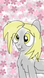 Size: 720x1280 | Tagged: safe, artist:deathnotebrony, derpibooru import, derpy hooves, :p, cherry blossoms, derp, digital art, faic, female, flower, flower blossom, silly, solo, tongue out