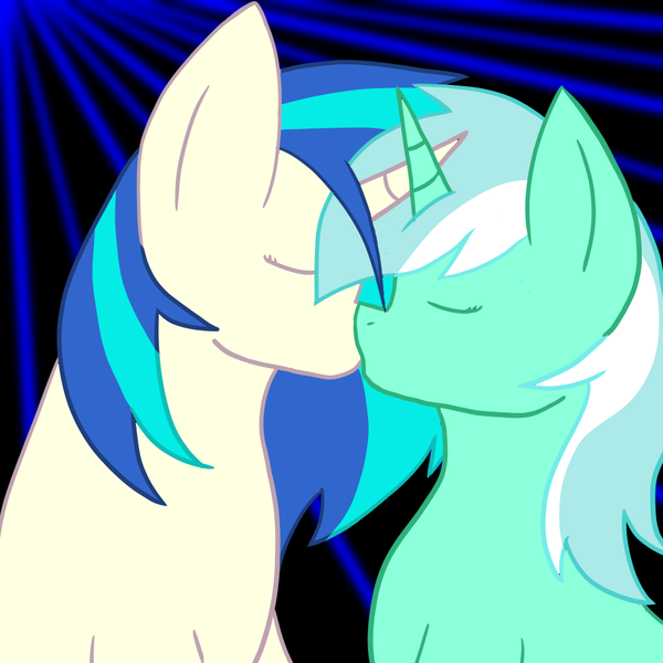 Size: 1000x1000 | Tagged: safe, artist:insanity-w0lf, derpibooru import, lyra heartstrings, vinyl scratch, pony, unicorn, abstract background, eyes closed, female, heartscratch, kissing, lesbian, mare, shipping