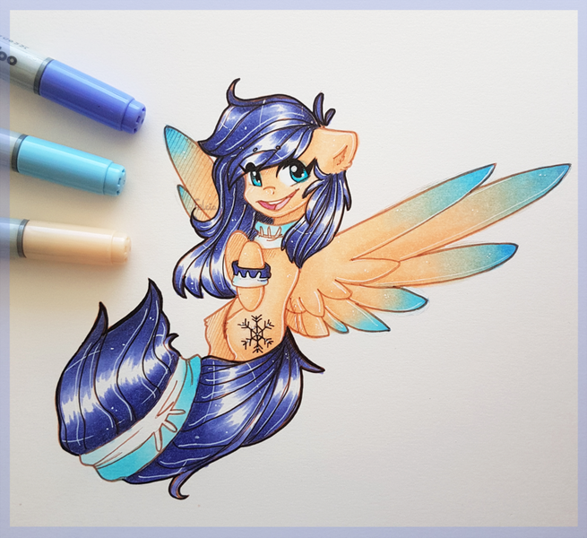 Size: 900x824 | Tagged: safe, artist:felcia, derpibooru import, oc, unofficial characters only, pegasus, pony, bucktooth, smiling, solo, traditional art