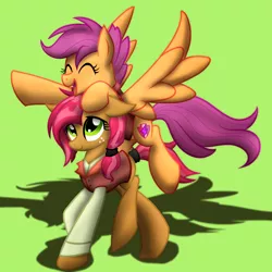 Size: 2700x2700 | Tagged: safe, artist:geraritydevillefort, derpibooru import, babs seed, scootaloo, earth pony, pegasus, pony, the count of monte rainbow, albert de morcef, clothes, crossover, eyes closed, female, filly, franz d'epinay, musical, open mouth, scootabert, smiling, the cmc's cutie marks, the count of monte cristo