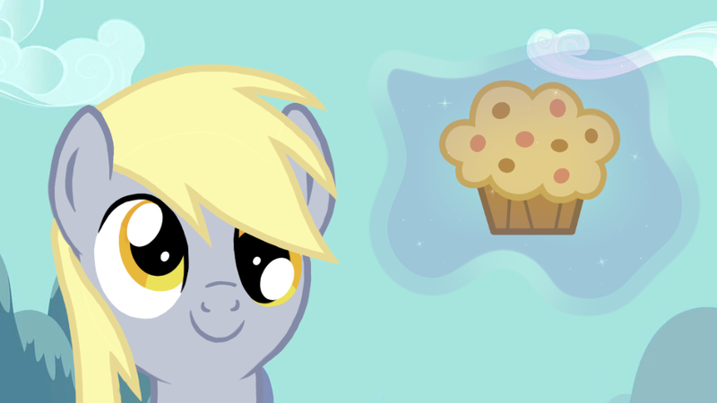 Size: 1024x576 | Tagged: safe, artist:pizzamovies, derpibooru import, derpy hooves, pegasus, pony, bust, c:, eyes on the prize, female, food, happy, levitation, looking up, magic, mare, muffin, portrait, sky, smiling, solo, telekinesis, vector