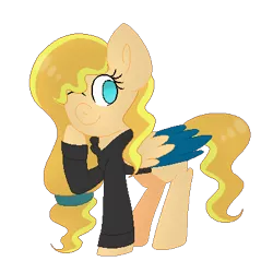 Size: 400x400 | Tagged: safe, artist:mintoria, derpibooru import, oc, oc:sundance, pegasus, pony, clothes, female, hoodie, mare, one eye closed, simple background, solo, transparent background, two toned wings, wink