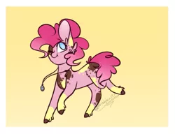 Size: 561x431 | Tagged: safe, artist:pinkdolphin147, derpibooru import, pinkie pie, pony, alternate design, one eye closed, solo, wink