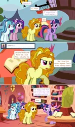 Size: 1280x2168 | Tagged: safe, artist:hakunohamikage, derpibooru import, adagio dazzle, aria blaze, sonata dusk, twilight sparkle, twilight sparkle (alicorn), ponified, alicorn, earth pony, pony, ask-princesssparkle, archaic, ask, book, futhark, golden oaks library, runes, the dazzlings, tumblr