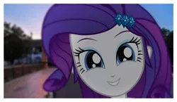 Size: 1520x882 | Tagged: safe, artist:thebar, derpibooru import, rarity, equestria girls, adorkable, blurred background, blurry, bust, cute, dork, equestria girls in real life, focus, irl, looking at you, photo, polaroid, portrait, raribetes, smiling, solo