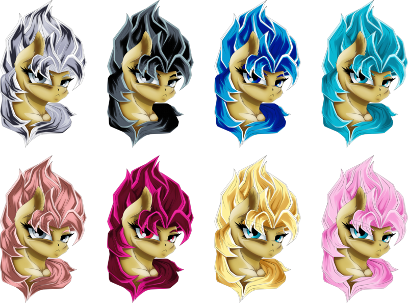 Size: 5147x3821 | Tagged: alternate version, artist:dimidiummorsumbra, badass, derpibooru import, dragon ball super, dragon ball z, ear fluff, flutterbadass, fluttershy, mastered ultra instinct, safe, simple background, super saiyan, super saiyan blue, super saiyan evolution, super saiyan god, super saiyan god super saiyan, super saiyan rosé, transparent background, ultra instinct