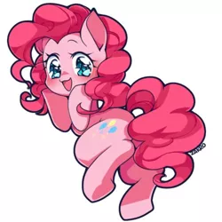 Size: 500x500 | Tagged: safe, artist:zakro, derpibooru import, pinkie pie, earth pony, pony, blushing, cute, diapinkes, female, looking at you, looking back, looking back at you, mare, open mouth, simple background, solo, white background