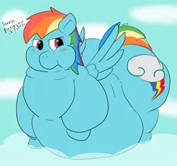 Size: 1280x1201 | Tagged: artist:watertimdragon, bingo wings, blushing, chubby cheeks, derpibooru import, fat, female, morbidly obese, neck roll, obese, rainblob dash, rainbow dash, solo, solo female, suggestive