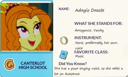 Size: 491x297 | Tagged: safe, artist:horsesplease, derpibooru import, adagio dazzle, equestria girls, eqg profiles, exploitable meme, happy, meme, solo