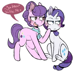 Size: 947x913 | Tagged: safe, artist:urbanqhoul, derpibooru import, rarity, suri polomare, earth pony, pony, unicorn, blushing, female, lesbian, looking away, mare, shipping, simple background, surity, transparent background