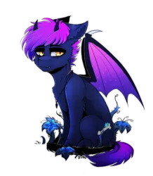 Size: 2508x2880 | Tagged: safe, artist:dino_horse, deleted from derpibooru, derpibooru import, oc, oc:spook, unofficial characters only, demon, demon pony, pony, fallout equestria, commission, fangs, horns, jewelry, killing joke, necklace, scar, simple background, sitting, solo, transparent background, vine, wings