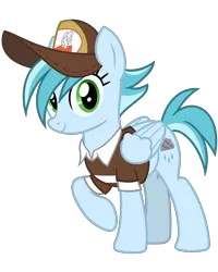 Size: 3200x4000 | Tagged: safe, artist:cheezedoodle96, derpibooru import, rainy day, pegasus, pony, the break up breakdown, .svg available, background pony, clothes, female, hat, looking at you, mailmare, mailmare hat, mare, raised hoof, shirt, simple background, smiling, solo, svg, transparent background, vector