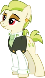 Size: 1609x2755 | Tagged: safe, artist:duskthebatpack, derpibooru import, oc, oc:golden keylime, unofficial characters only, earth pony, pony, ascot, clothes, commission, female, mare, piercing, simple background, solo, transparent background, vector, vest