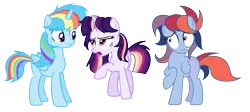 Size: 3264x1464 | Tagged: safe, artist:thesmall-artist, derpibooru import, oc, oc:celestial moon, oc:colour sparkling, oc:magic flight, unofficial characters only, alicorn, pegasus, pony, unicorn, female, magical lesbian spawn, mare, offspring, parent:rainbow dash, parent:twilight sparkle, parents:twidash, simple background, transparent background