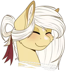 Size: 2077x2311 | Tagged: safe, artist:ak4neh, derpibooru import, oc, oc:laeticia la pucelle, unofficial characters only, earth pony, pony, :3, blushing, bust, eyes closed, female, happy, ribbon, simple background, transparent background