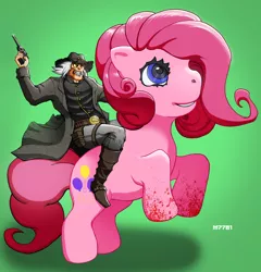 Size: 854x890 | Tagged: artist:m7781, blood, dc comics, derpibooru import, gun, jonah hex, pinkie pie, semi-grimdark, weapon