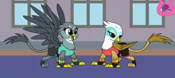 Size: 1024x454 | Tagged: safe, artist:author92, derpibooru import, gabby, ocellus, changeling, gryphon, alternate costumes, clothes, disguise, disguised changeling, muay thai