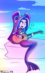 Size: 700x1120 | Tagged: safe, artist:wubcakeva, derpibooru import, aria blaze, mermaid, siren, equestria girls, acoustic guitar, clothes, danny phantom, female, gem, mermaidized, nickelodeon, open mouth, singing, siren gem, species swap, style emulation