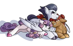 Size: 5500x3500 | Tagged: safe, artist:heyerika, derpibooru import, button mash, rumble, sweetie belle, earth pony, pegasus, pony, unicorn, bisexual, colored hooves, cuddling, female, gay, hug, looking at each other, male, mare, older, ot3, piercing, polyamory, rumbelle, rumbellemash, rumblemash, shipping, simple background, stallion, straight, sweetiemash, transparent background, unshorn fetlocks, winghug