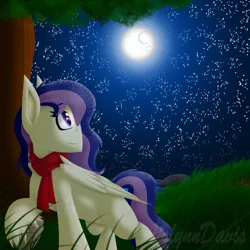 Size: 1080x1080 | Tagged: safe, artist:aislynndavis, derpibooru import, oc, oc:lilith kamaria, unofficial characters only, pegasus, pony, clothes, female, mare, moon, scarf, smiling, stars, tree, unshorn fetlocks