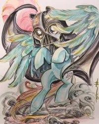 Size: 1080x1350 | Tagged: safe, artist:sararichard, derpibooru import, rainbow dash, pegasus, pony, acrylic painting, cape, clothes, crossover, darth vader, female, helmet, mare, solo, star wars, traditional art