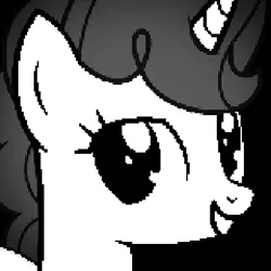 Size: 400x400 | Tagged: safe, artist:jhayarr23, artist:naijiwizard, derpibooru import, edit, sugar belle, unicorn, the break up breakdown, avatar, black and white, bust, female, grayscale, image, looking at you, monochrome, pixel art, png, smiling, solo, style emulation, undertale