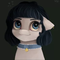 Size: 2700x2700 | Tagged: safe, artist:anuhanele, derpibooru import, oc, oc:eve, unofficial characters only, earth pony, pony, bust, choker, ear piercing, earring, female, filly, frilly, jewelry, meta, piercing, portrait, solo