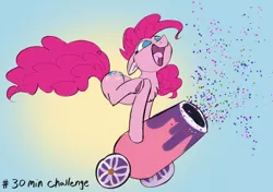 Size: 2760x1940 | Tagged: safe, artist:veesocks, derpibooru import, pinkie pie, earth pony, pony, 30 minute art challenge, confetti, female, happy, mare, open mouth, party cannon, smiling