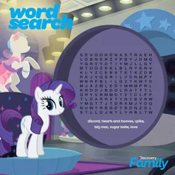 Size: 1080x1080 | Tagged: derpibooru import, discovery family logo, hearts and hooves day, implied big mac, implied discord, implied spike, implied sugar belle, implied sugarmac, official, rarity, safe, solo, word search
