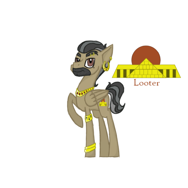 Size: 1000x1000 | Tagged: safe, artist:magicandmysterygal, derpibooru import, oc, oc:looter, unofficial characters only, pegasus, pony, beard, description is relevant, ear piercing, earring, eyebrow piercing, facial hair, jewelry, male, necklace, next generation, offspring, parent:daring do, parent:doctor caballeron, parents:daballeron, piercing, simple background, solo, stallion, story in the source, story included, transparent background