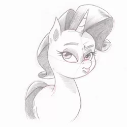 Size: 927x924 | Tagged: safe, artist:saturdaymorningproj, derpibooru import, rarity, pony, unicorn, female, grayscale, mare, monochrome, pencil drawing, pouting, solo, traditional art