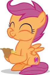 Size: 1290x1931 | Tagged: safe, artist:frownfactory, derpibooru import, scootaloo, pegasus, pony, the break up breakdown, .svg available, cute, cutealoo, cutie mark, eating, eyes closed, female, filly, food, pie, simple background, sitting up, solo, svg, the cmc's cutie marks, transparent background, vector, wings