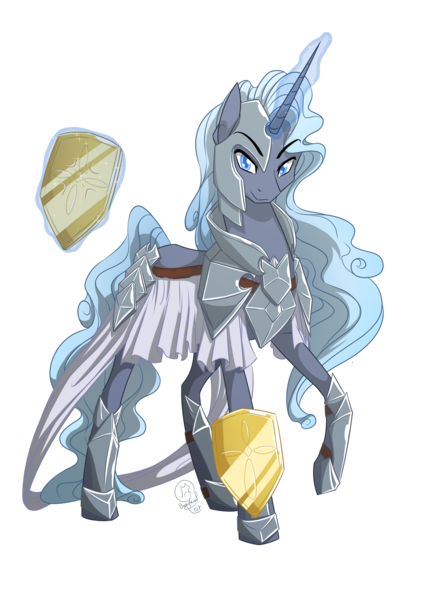 Size: 2508x3541 | Tagged: safe, artist:basykail, derpibooru import, oc, oc:northern lights, unicorn, armor, knight, magic, male, shield, simple background, solo, transparent background