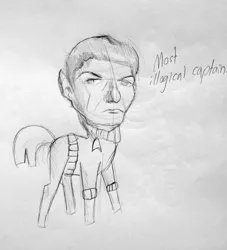 Size: 1408x1554 | Tagged: safe, artist:tjpones, derpibooru import, ponified, pony, clothes, dialogue, grayscale, illogical, monochrome, solo, spock, star trek, traditional art, uniform, vulcan, vulcan pony, wat