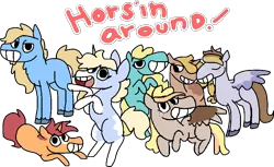 Size: 1017x624 | Tagged: artist:nootaz, bojack horseman, calarts, derpibooru import, grinning potato, oc, oc:blank space, oc:chocolate turnover, oc:game guard, oc:nootaz, oc:nora swirl, oc:seabreeze, oc:seafoam breeze, oc:waffle line, safe, simple background, thin-line style, transparent background, unofficial characters only