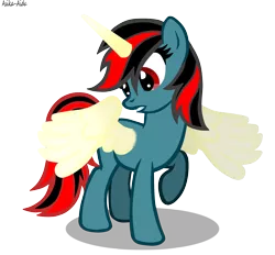 Size: 1726x1599 | Tagged: safe, artist:asika-aida, derpibooru import, oc, oc:firma surge, unofficial characters only, pony, artificial wings, augmented, female, looking down, magic, magic horn, magic wings, mare, not an alicorn, raised hoof, simple background, solo, surprised, transparent background, wings