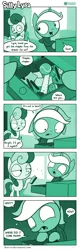Size: 726x2263 | Tagged: safe, artist:dori-to, derpibooru import, bon bon, lyra heartstrings, sweetie drops, earth pony, pony, unicorn, comic:silly lyra, clothes, comic, dexterous hooves, drawer, duo, female, greenscale, hoodie, mare, monochrome, relatable, silly, silly lyra, stapler