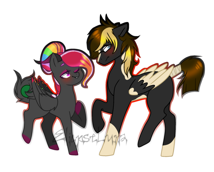Size: 2400x1928 | Tagged: safe, artist:eclispeluna, derpibooru import, oc, oc:poppy, oc:roman reaper, unofficial characters only, pegasus, pony, base used, female, male, mare, simple background, stallion, transparent background