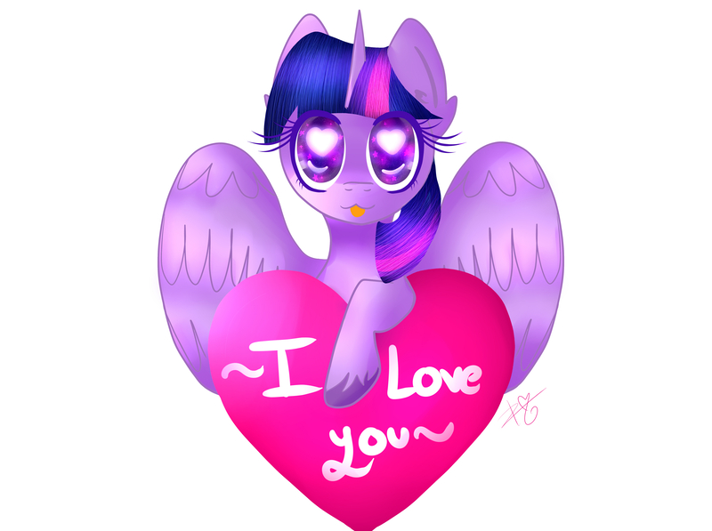 Size: 6700x5000 | Tagged: safe, artist:sweethearts11, derpibooru import, twilight sparkle, twilight sparkle (alicorn), alicorn, pony, :p, absurd resolution, cute, heart, heart eyes, silly, simple background, solo, tongue out, twiabetes, white background, wingding eyes