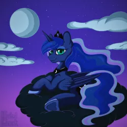 Size: 2000x2000 | Tagged: dead source, safe, artist:shadowreindeer, derpibooru import, princess luna, alicorn, pony, female, looking at you, mare, moon, smiling, solo