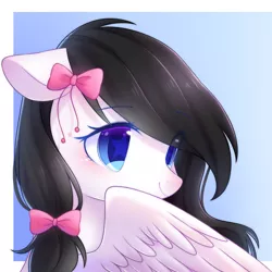 Size: 1800x1800 | Tagged: safe, artist:leafywind, derpibooru import, oc, unofficial characters only, pegasus, pony, abstract background, bow, colored pupils, cute, eye clipping through hair, female, floppy ears, hair bow, mare, smiling, solo, spread wings, starry eyes, wingding eyes, wings