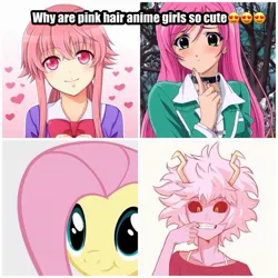 Size: 1280x1280 | Tagged: anime, cute, derpibooru import, emoji, fluttershy, meme, mina ashido, mirai nikki, mlp is the best anime, moka akashiya, my hero academia, rosario to vampire, safe, shyabetes, text, weeaboo, yuno gasai