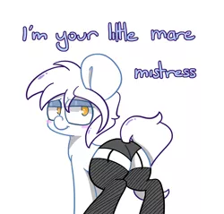 Size: 1523x1455 | Tagged: artist:lou, blushing, clothes, crossdressing, cute, degradation, derpibooru import, feminization, flank, lineart, lingerie, male, malesub, mistress, oc, oc:deli, panties, simple background, solo, solo male, speech, stallion, stockings, submissive, suggestive, thigh highs, underwear, unofficial characters only