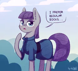 Size: 2304x2101 | Tagged: safe, artist:dsp2003, derpibooru import, maud pie, earth pony, pony, blushing, clothes, cloud, comic, cute, dialogue, eyeshadow, female, high res, looking at you, makeup, mare, maudabetes, open mouth, raised hoof, single panel, sketch, sky, solo