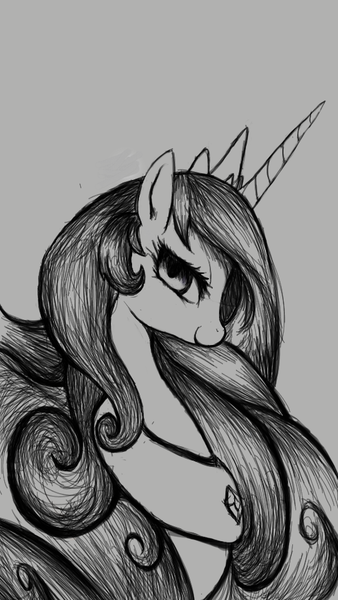 Size: 540x960 | Tagged: safe, alternate version, artist:colochenni, derpibooru import, princess celestia, alicorn, pony, bust, female, flower, gray background, grayscale, jewelry, looking at you, mare, monochrome, necklace, regalia, simple background, solo, tree