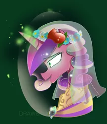 Size: 2399x2767 | Tagged: safe, artist:drawbauchery, derpibooru import, princess cadance, queen chrysalis, pony, a canterlot wedding, disguise, disguised changeling, female, floral head wreath, flower, glowing eyes, mare, smiling, solo, this day aria, wedding veil